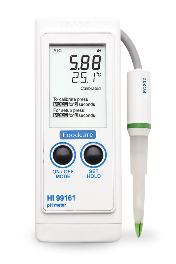 HACCP konformes wasserdichtes pH/°C-Meter für den Food-Bereich, mit Elektrode FC 202D, 1 m Kabel, Batterien	 